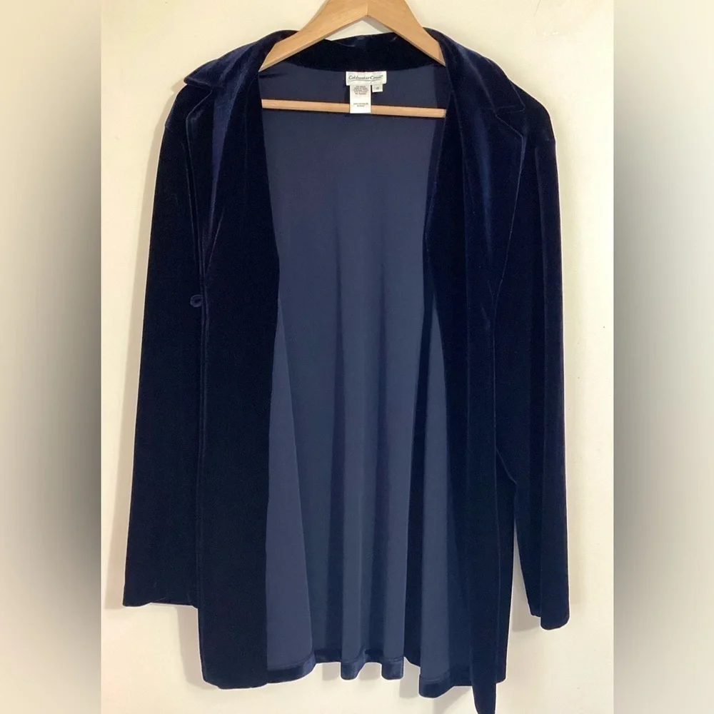 Coldwater Creek Vintage Velvet Tunic Cardigan 18 Navy Blue One Button Artsy 90s - Picture 12 of 14